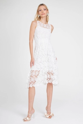 Charming Design Wool Warm White Lace Midi Dress with Slip