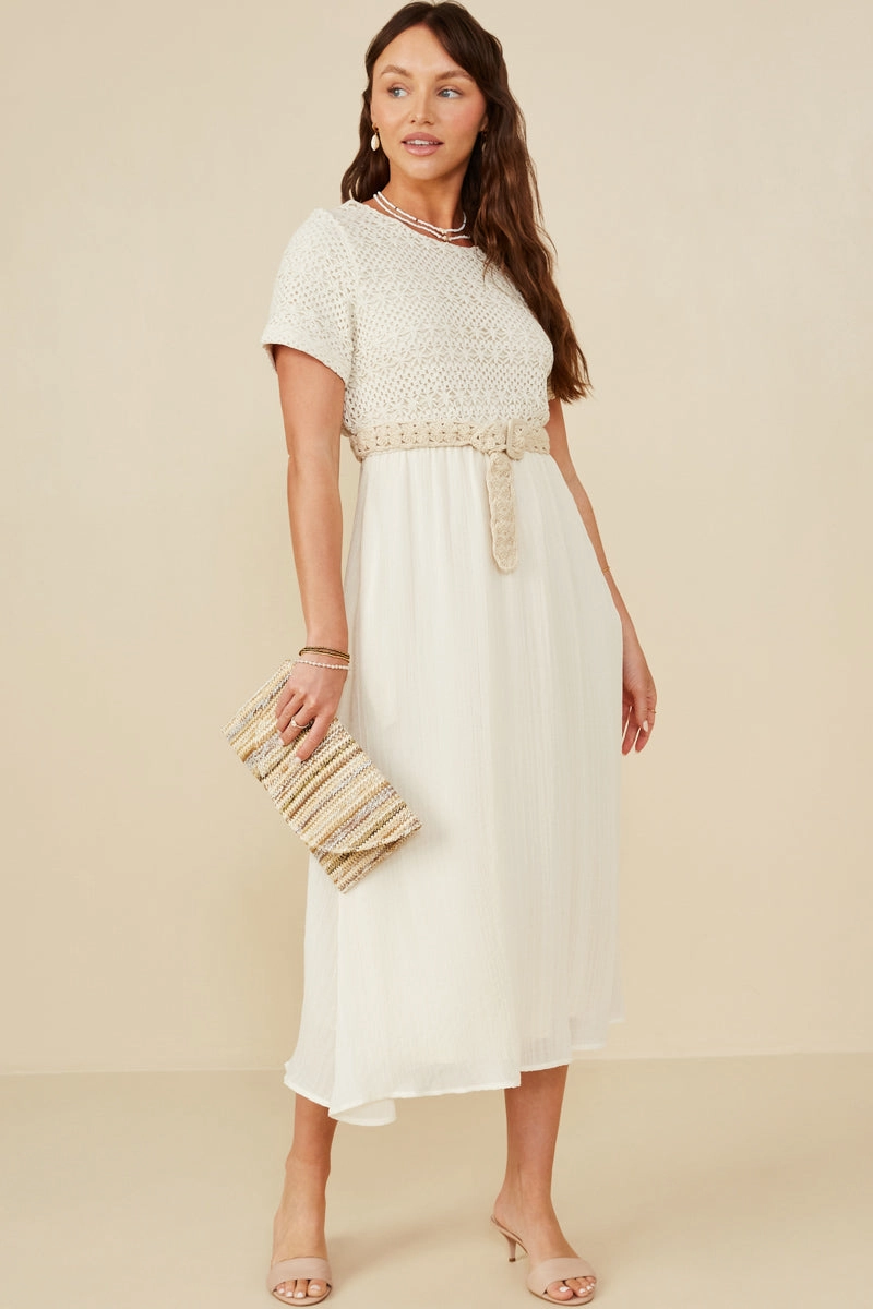 Soft Touch Crochet Mix Media Midi Dress