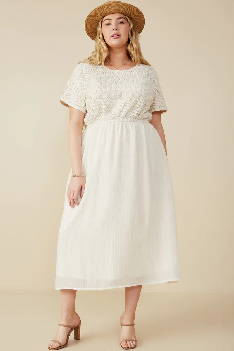 Crochet Mix Media Midi Dress Modest Light