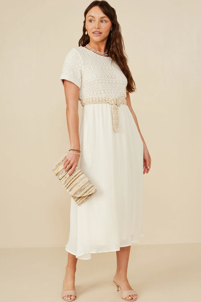 Crochet Mix Media Midi Dress Travel Fashion