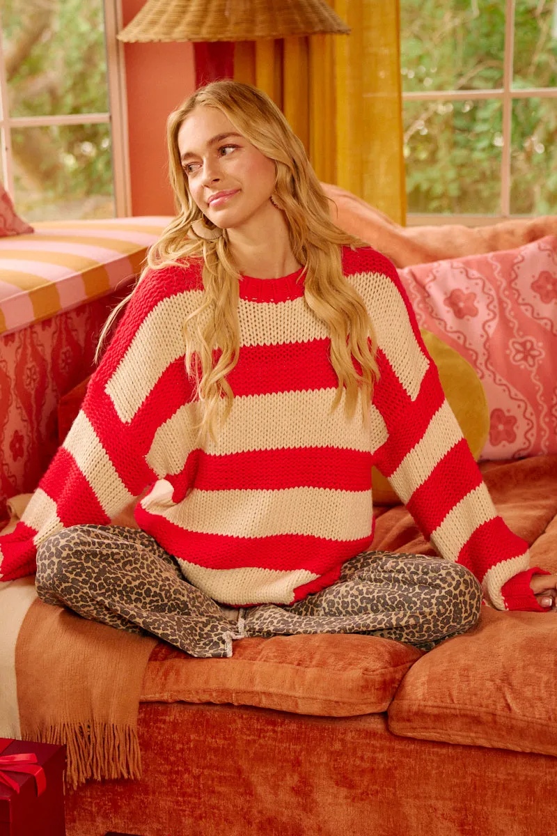 Sleek Outer Clean Lines IT4754S-01 | STRIPE CHUNKY SWEATER TOP