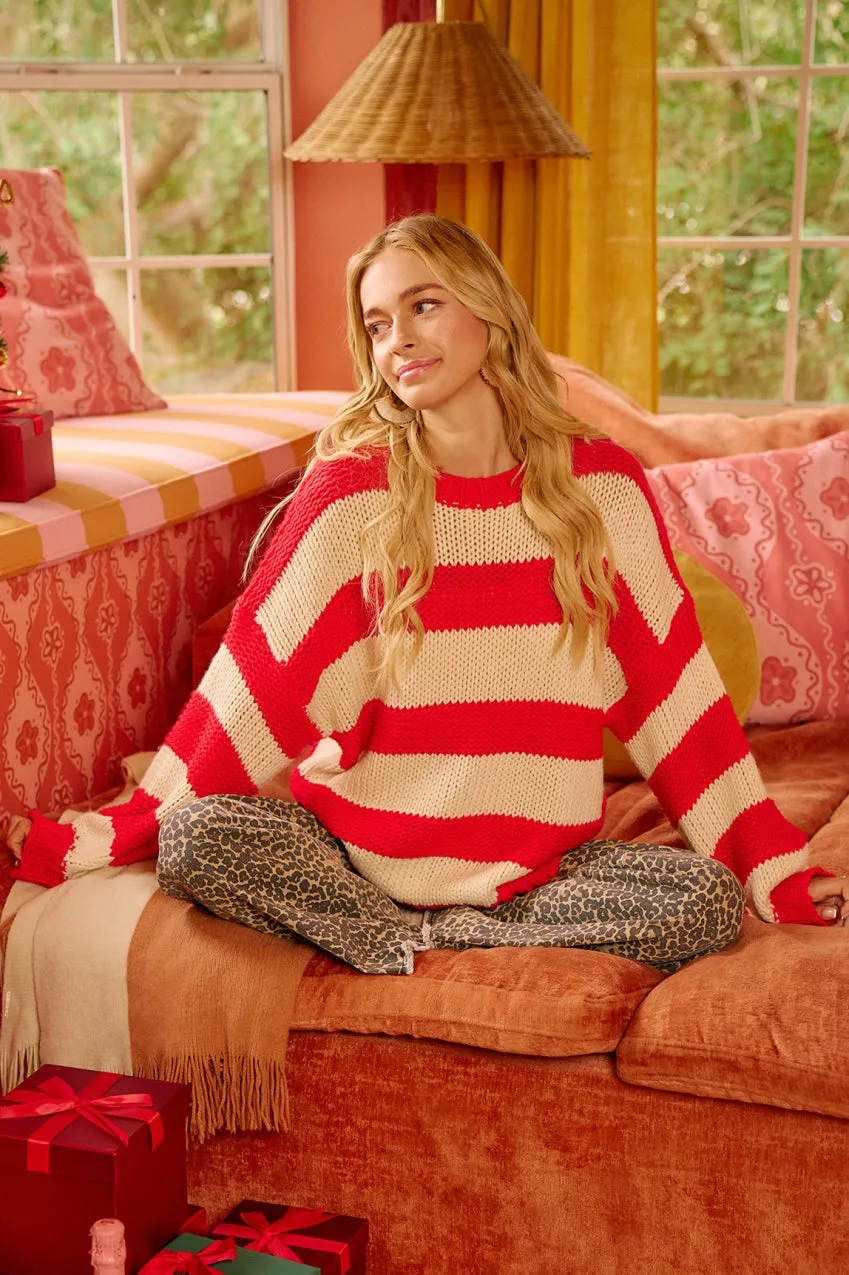 IT4754S-01 | STRIPE CHUNKY SWEATER TOP Cold Weather Removable Hood