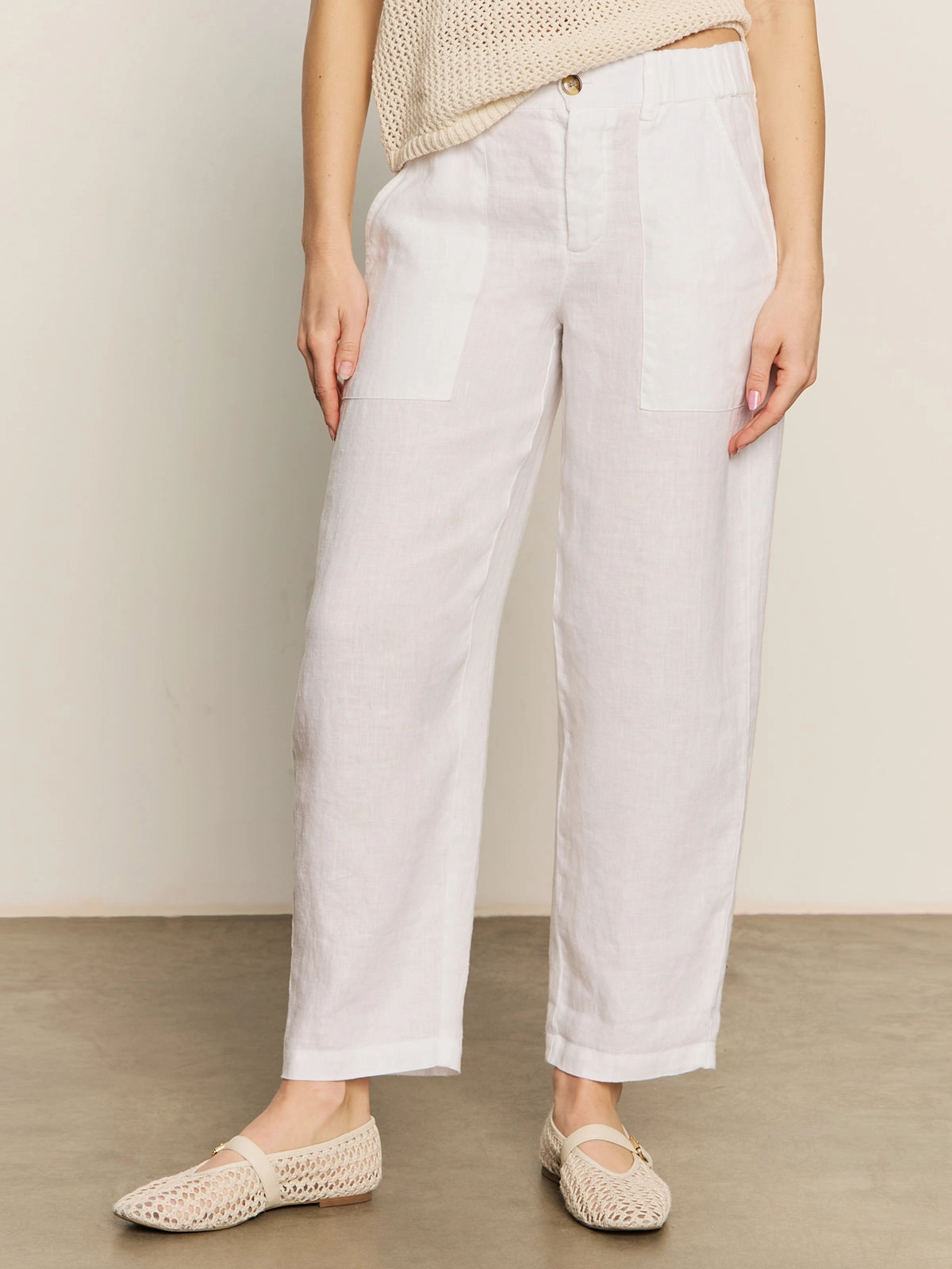 Cozy Fit Relaxed Linen Cruiser Semi High Rise Pant Bleached White