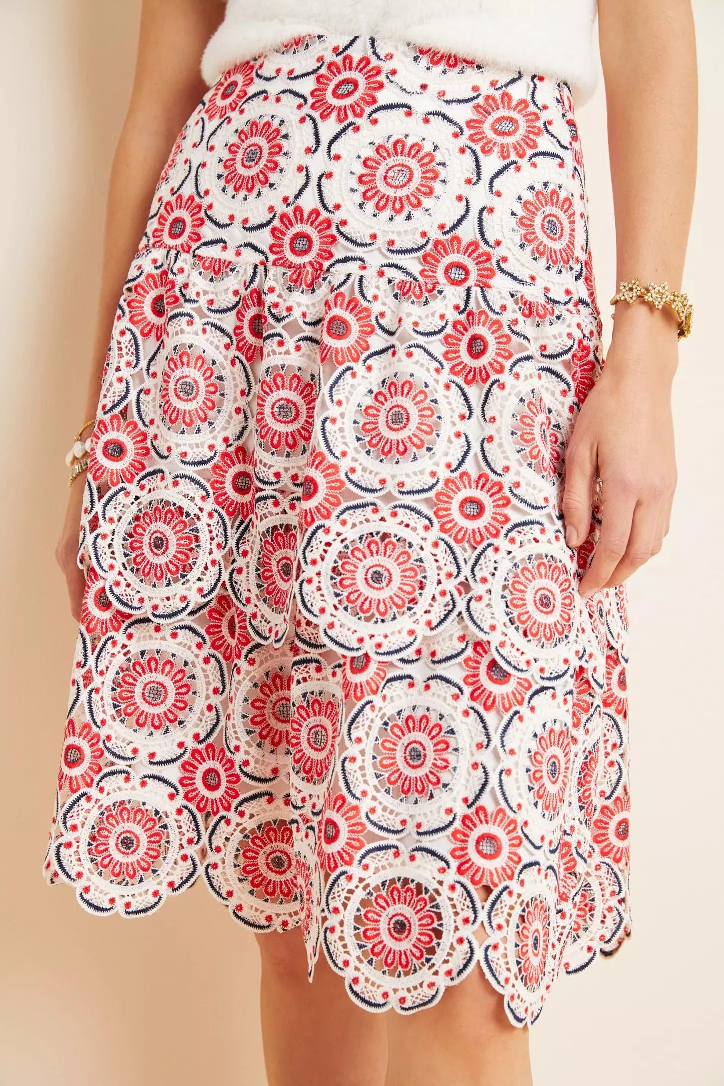 Airy Draping Brynn Embroidered Lace Midi Skirt