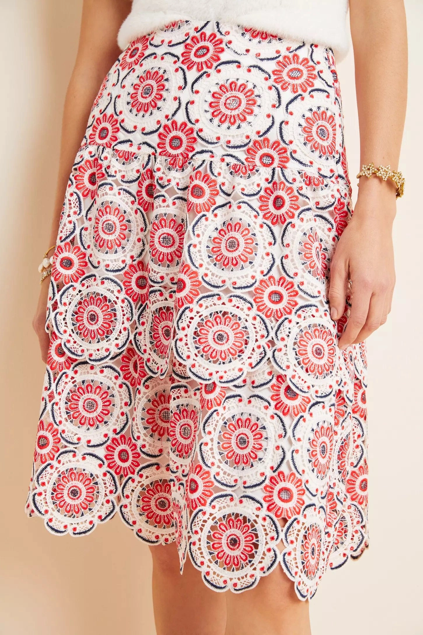 Airy Draping Brynn Embroidered Lace Midi Skirt