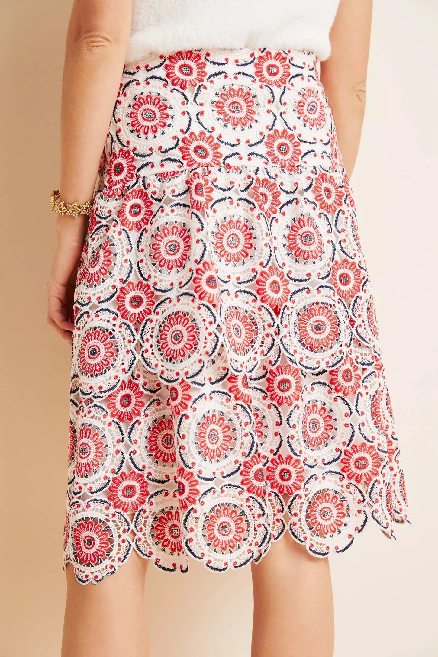 Airy Draping Brynn Embroidered Lace Midi Skirt