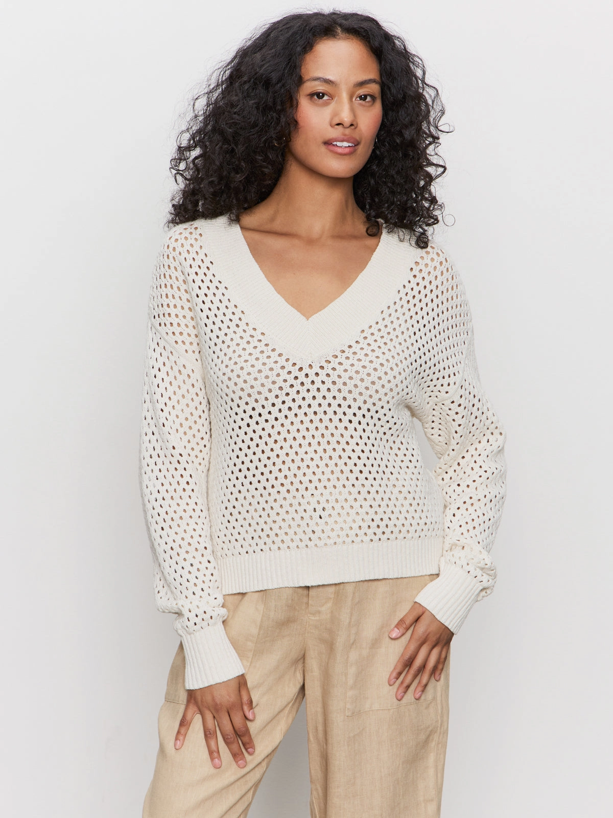 short design Airy Openwork Sweater Macrame