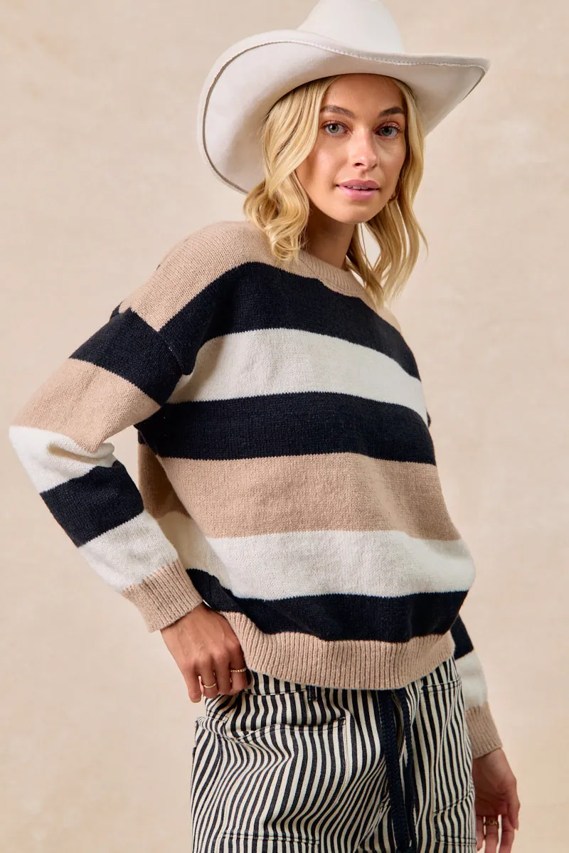 Smart Motion IT4710-01P | COLOR BLOCK STRIPED SWEATER TOP