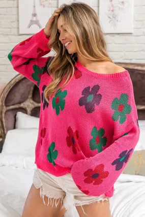 Flattering Waist IP6578-01 | FLOWER PATTERN KNIT PULLOVER