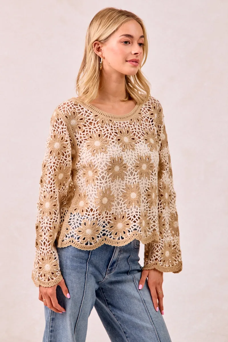 Simple Urban Layer IT4411S-02 | FLOWER CROCHET KNIT TOP