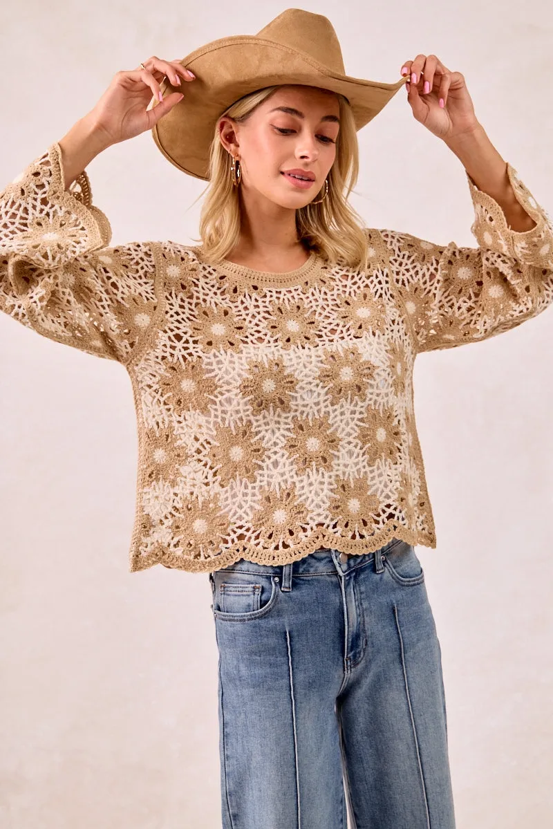 IT4411S-02 | FLOWER CROCHET KNIT TOP Classic Casual Look
