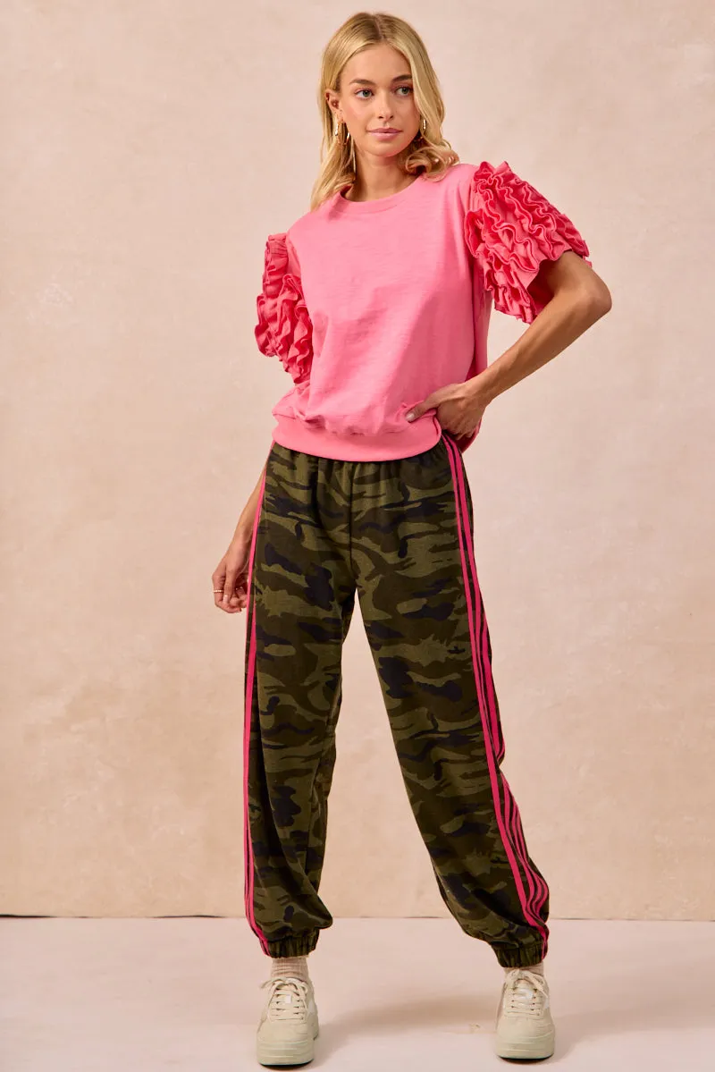 Comfy Waistband Relax Fit IB1741-01 | SIDE LINES CAMOUFLAGE TRACK PANTS