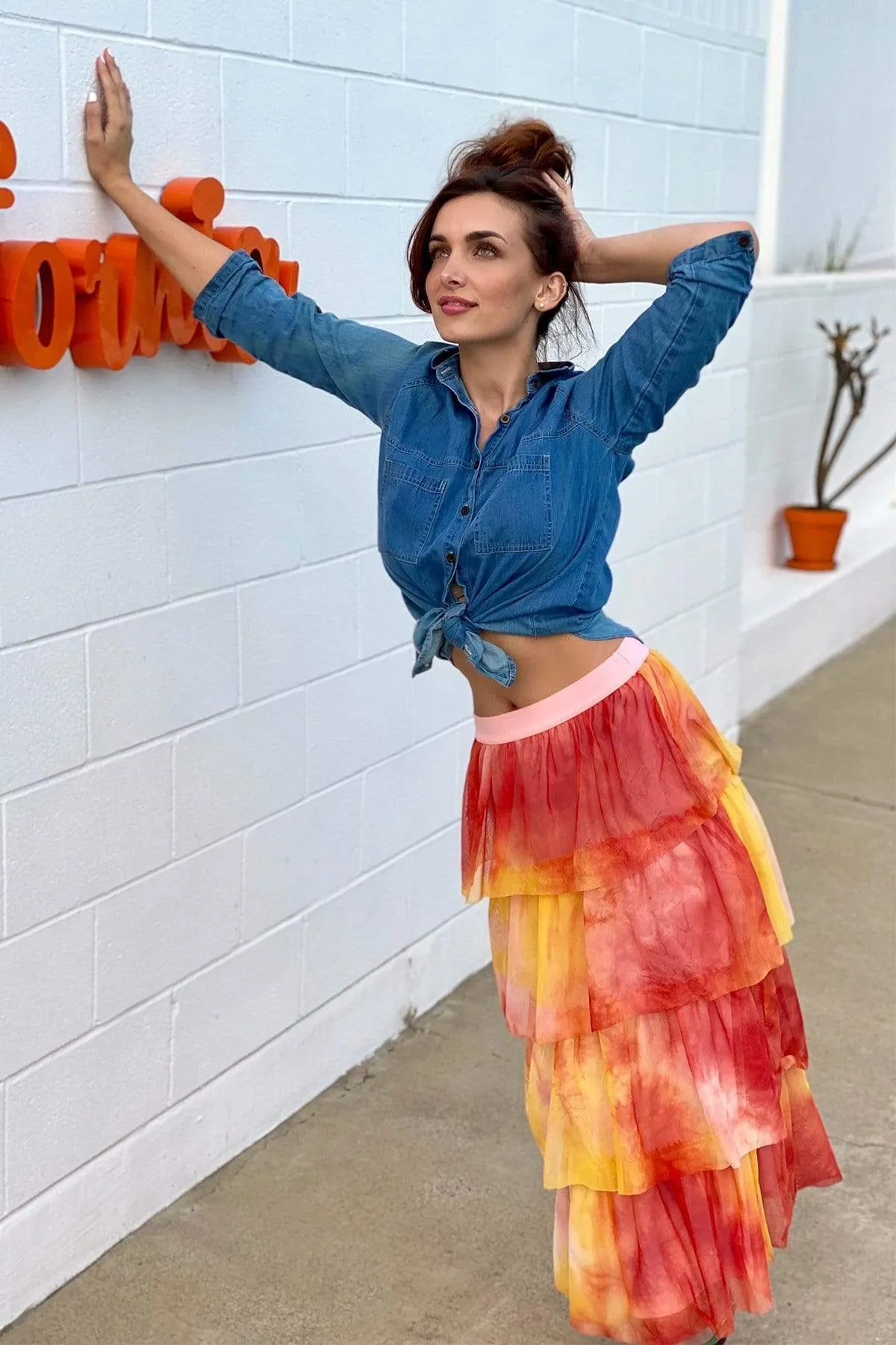 Hypoallergenic fabric Eco Friendly Esperanza Tiered Tulle Midi Skirt