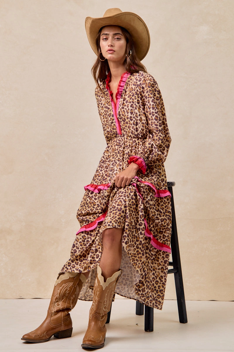 Weather Flex Reversible design ID2047-01 | LEOPARD PRINTED MIDI DRESS WITH STRIPE EDGED