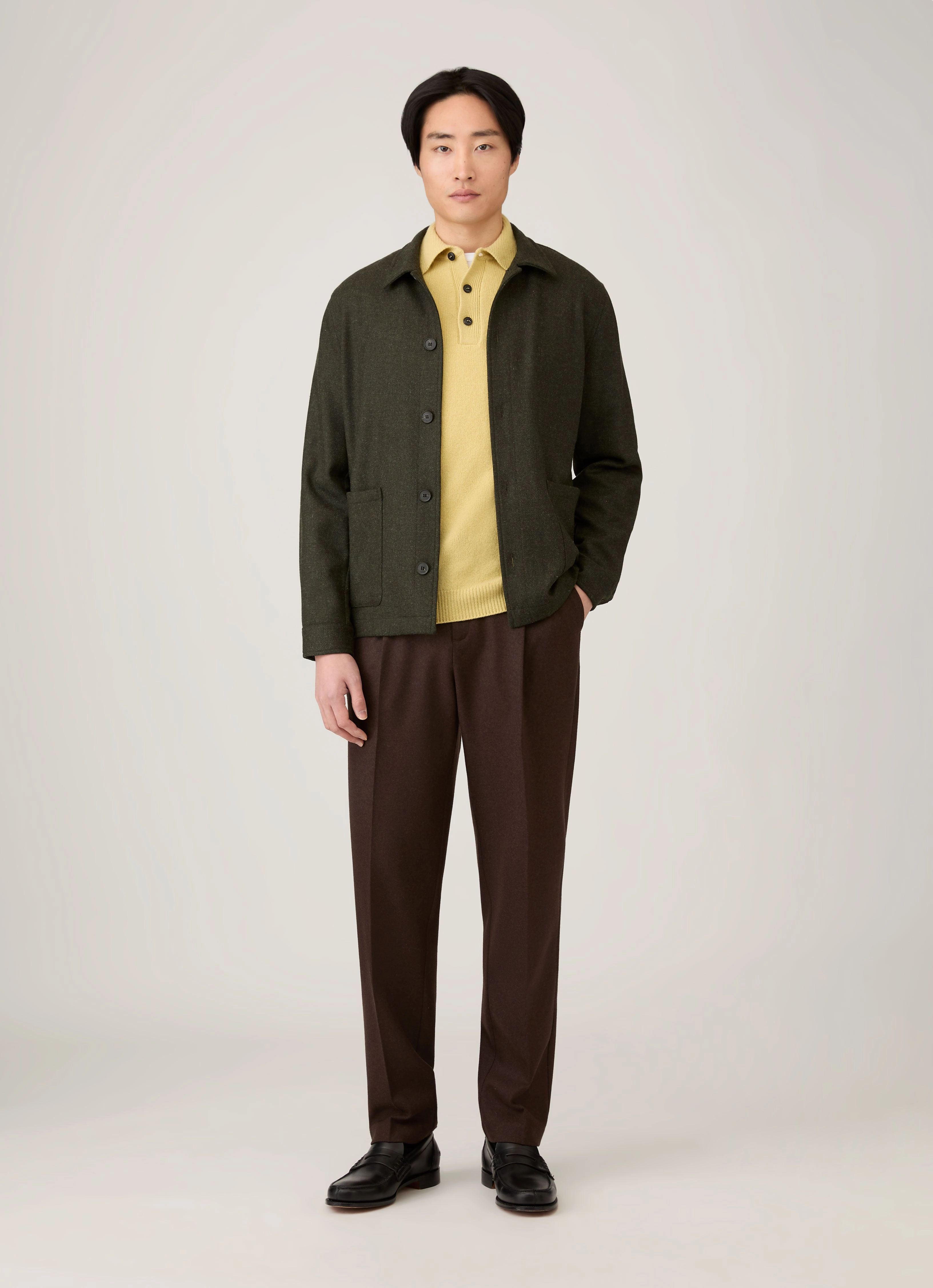 All Day Comfort Men's Lambswool Polo Shirt in Dusty Yellow