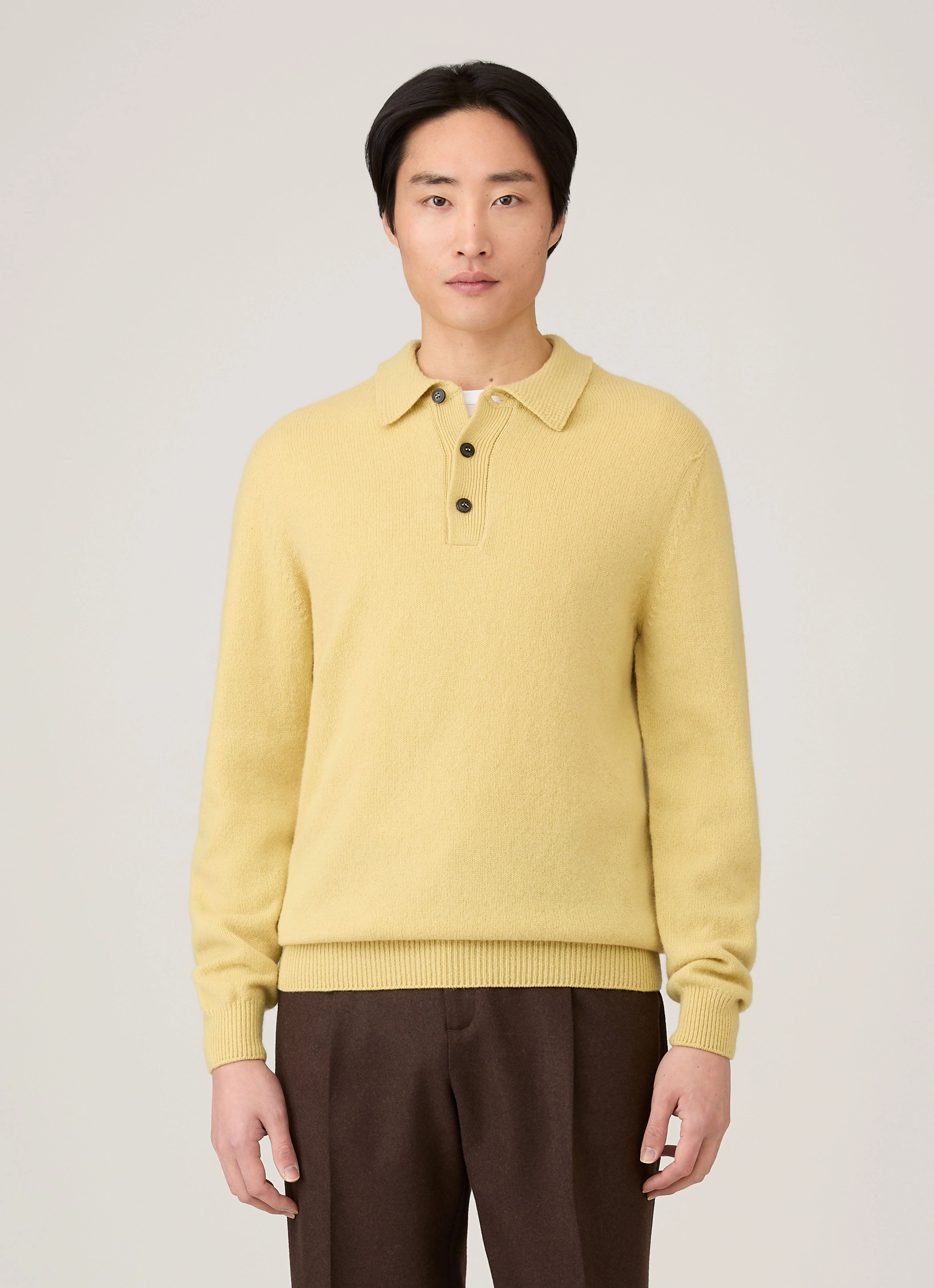 All Day Comfort Men's Lambswool Polo Shirt in Dusty Yellow