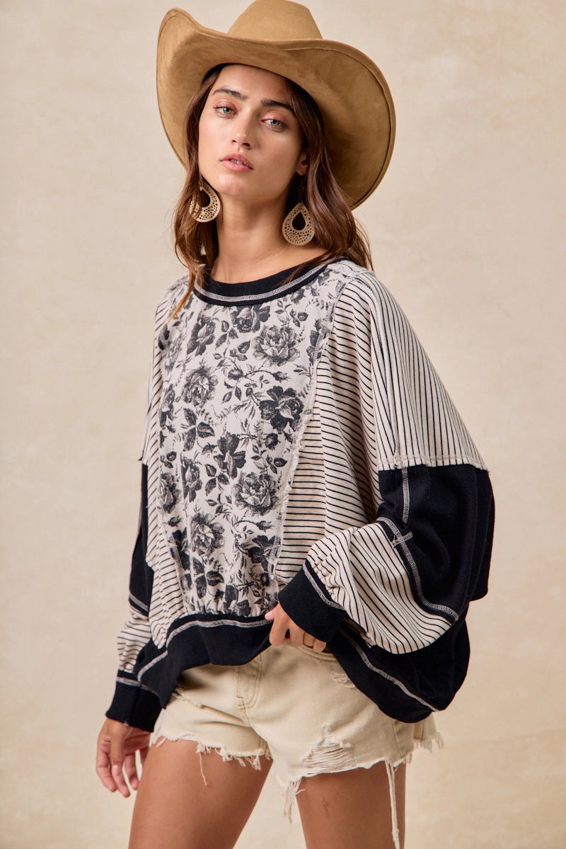 Street Style Padded hips IT3795S-11 | ROSE TWILL AND STRIPE MIX AND MATCH TOP