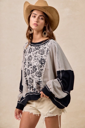 Street Style Padded hips IT3795S-11 | ROSE TWILL AND STRIPE MIX AND MATCH TOP