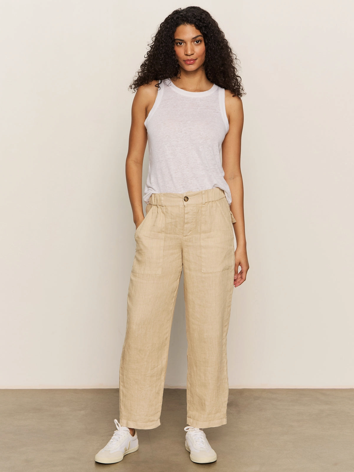 All-Day Wear Relaxed Linen Cruiser Semi High Rise Pant Sandstone