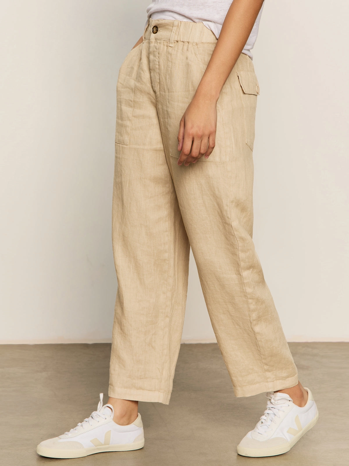 All-Day Wear Relaxed Linen Cruiser Semi High Rise Pant Sandstone