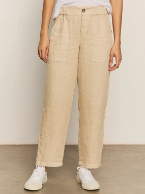 drawstring design Relaxed Linen Cruiser Semi High Rise Pant Sandstone