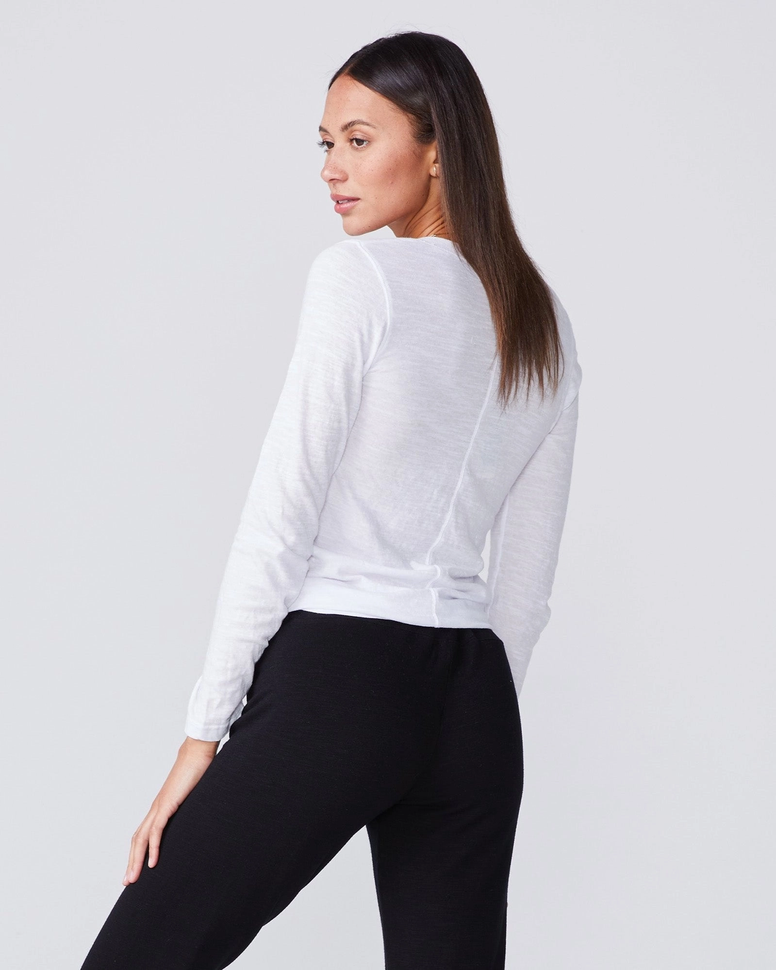 All-Day Wear Textured Tri-Blend Fitted Long Sleeve Crew