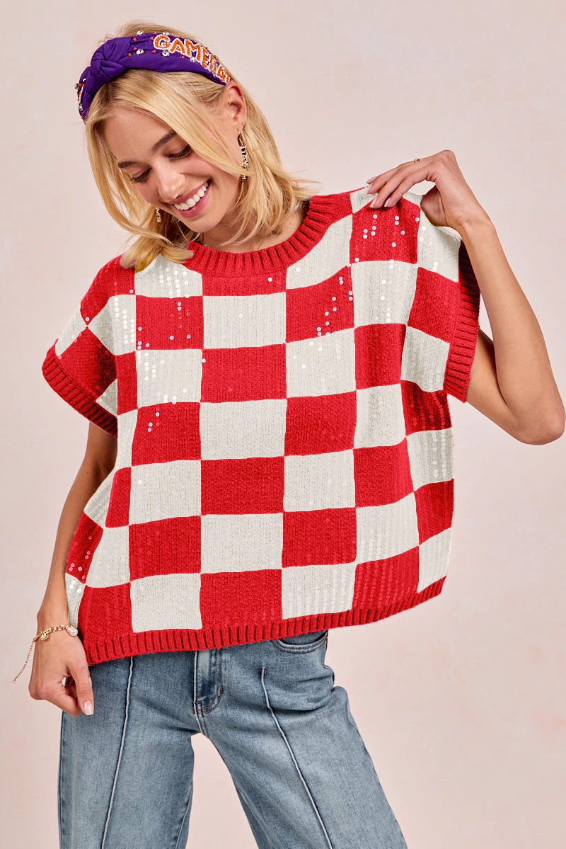 IP9541S-13 | GAMEDAY THEME SEQUIN ALL-OVER SWEATER TOP Statement Outerwear