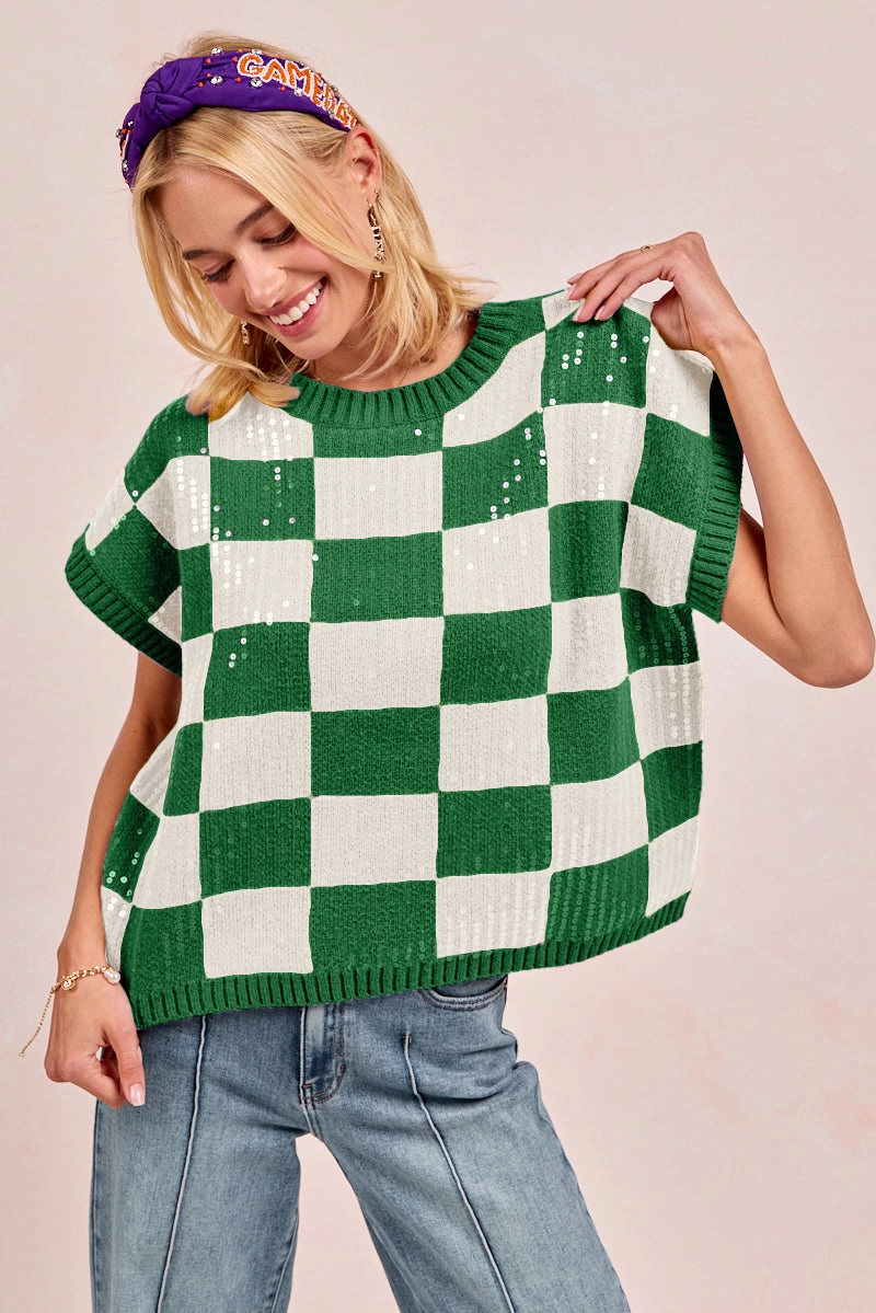 Clean Minimal Look Snow Block IP9541S-13 | GAMEDAY THEME SEQUIN ALL-OVER SWEATER TOP