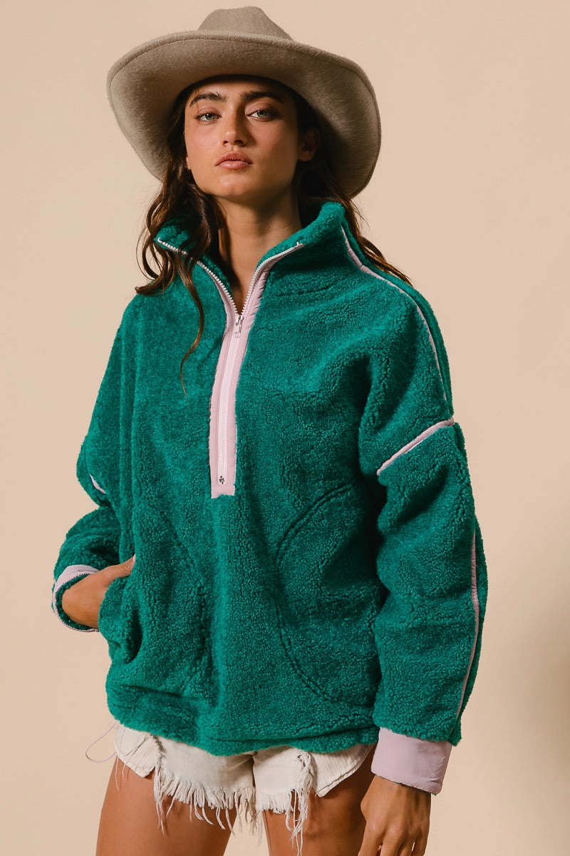 IT1542-01 | CONTRAST EDGE HALF ZIP UP SHERPA JACKET clean design