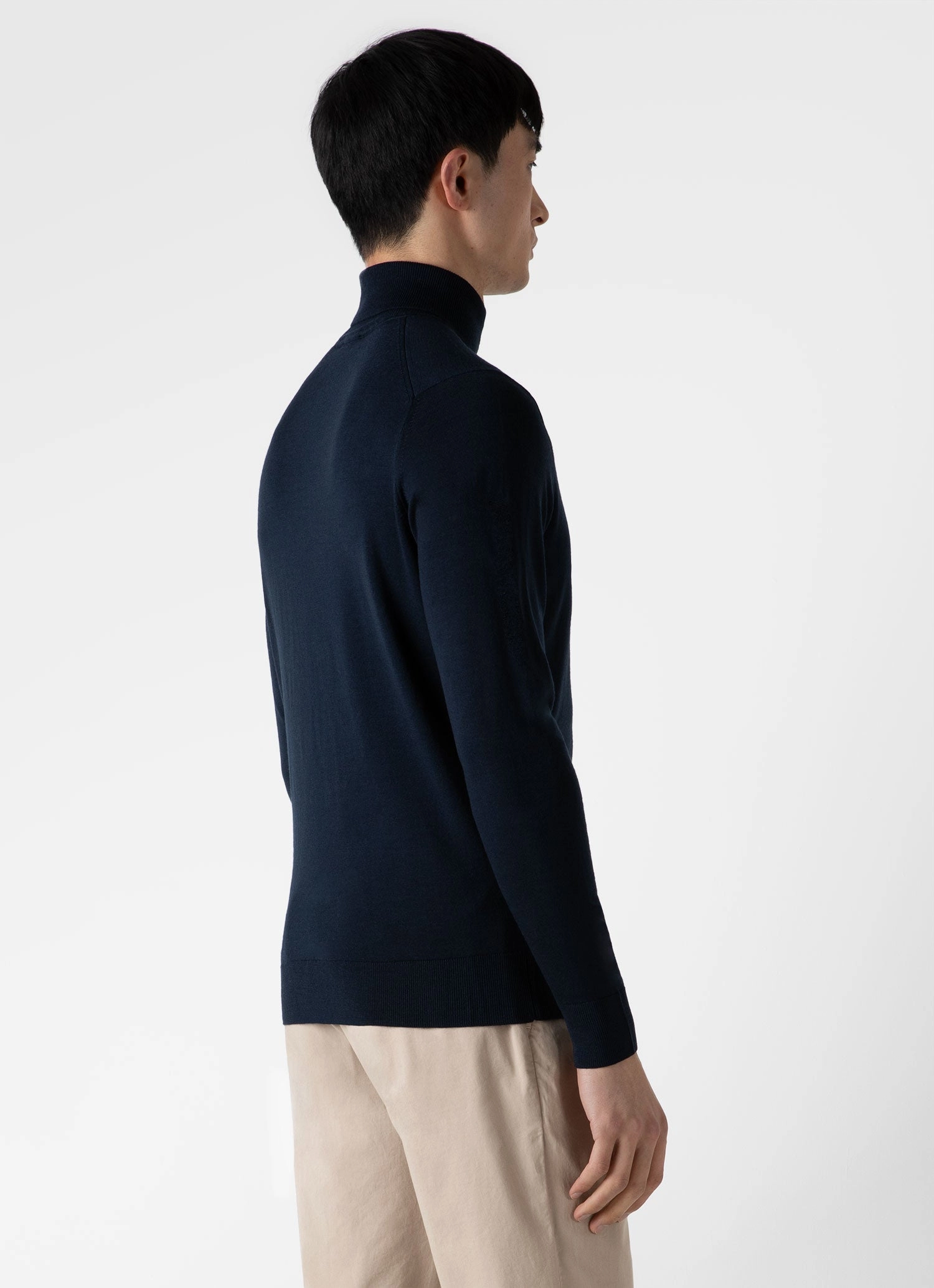 american casual Men's Extra-Fine Merino Roll Neck in Light Navy