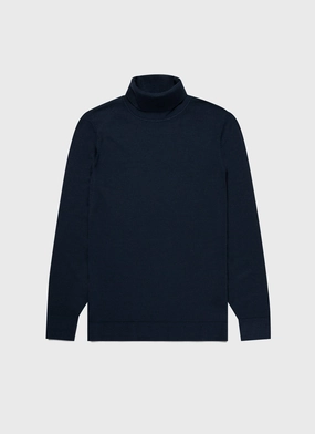 Men's Extra-Fine Merino Roll Neck in Light Navy Versatile winter jumper Outdoor cold-weather sweater