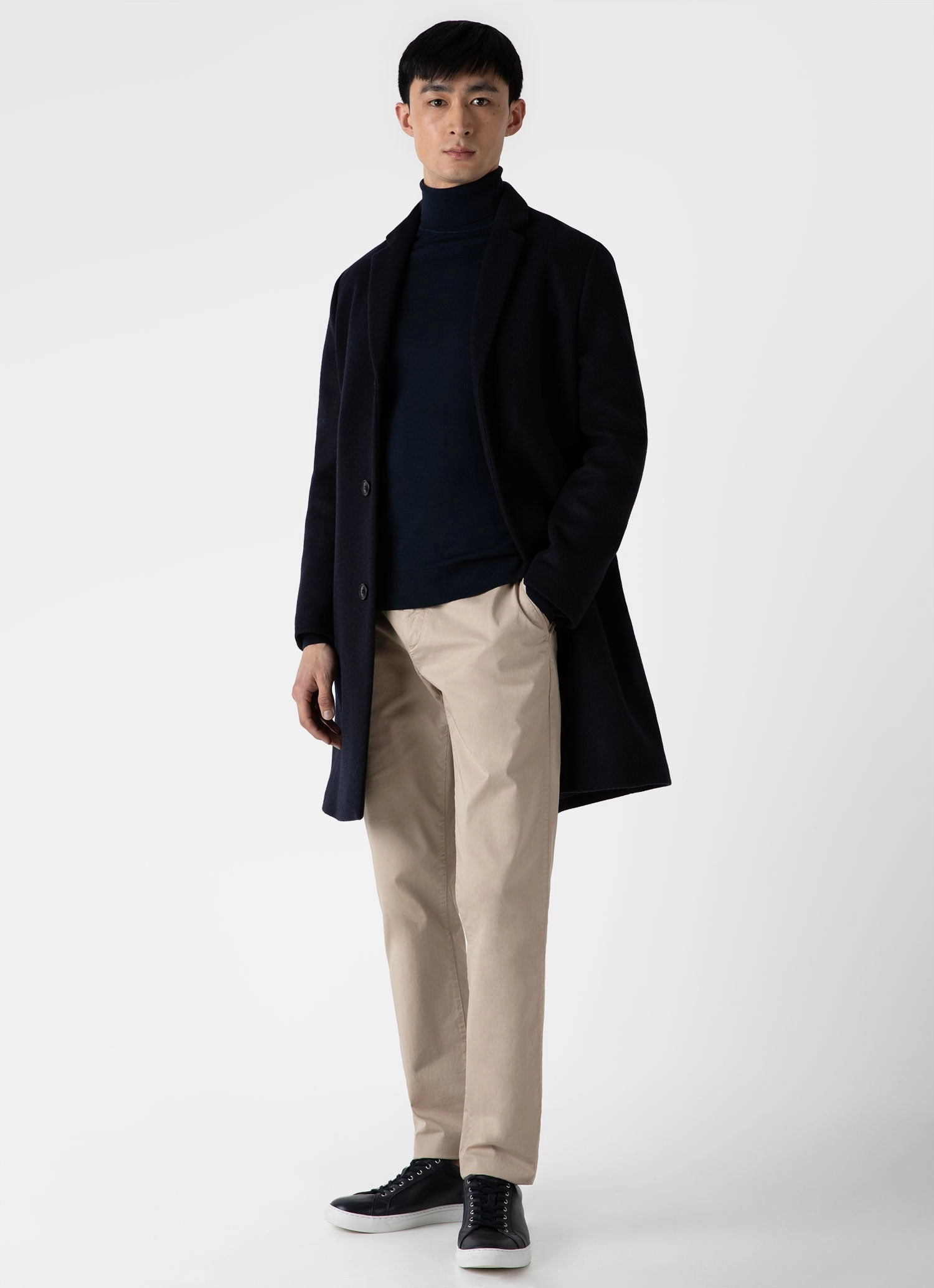 american casual Men's Extra-Fine Merino Roll Neck in Light Navy