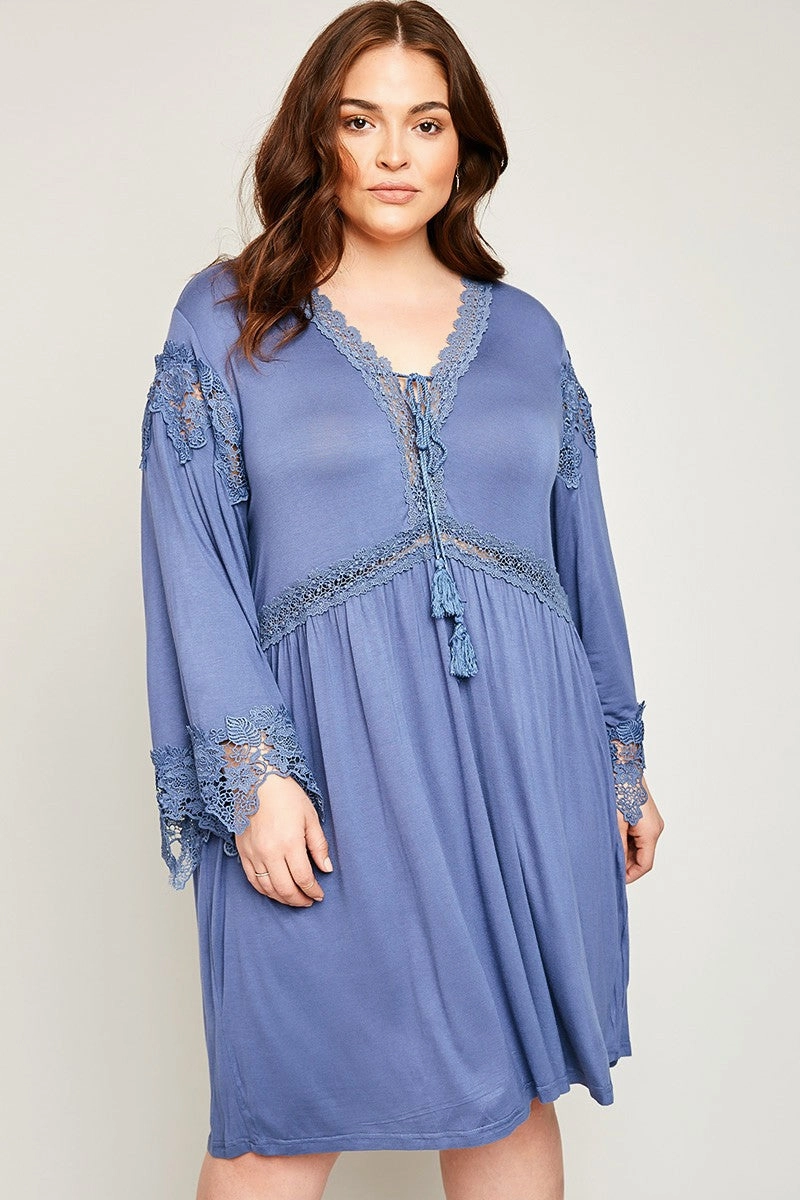 Relax Fit Lounge Vibes Angel Sleeve Lace Tunic Dress