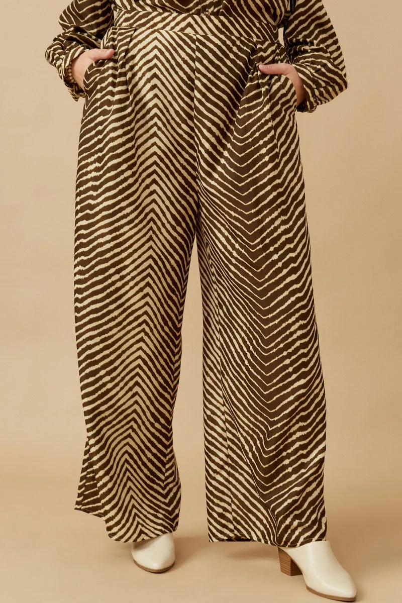 Shape Retention Sporty Touch Animal Print Pleated Detail Wide Leg Pants