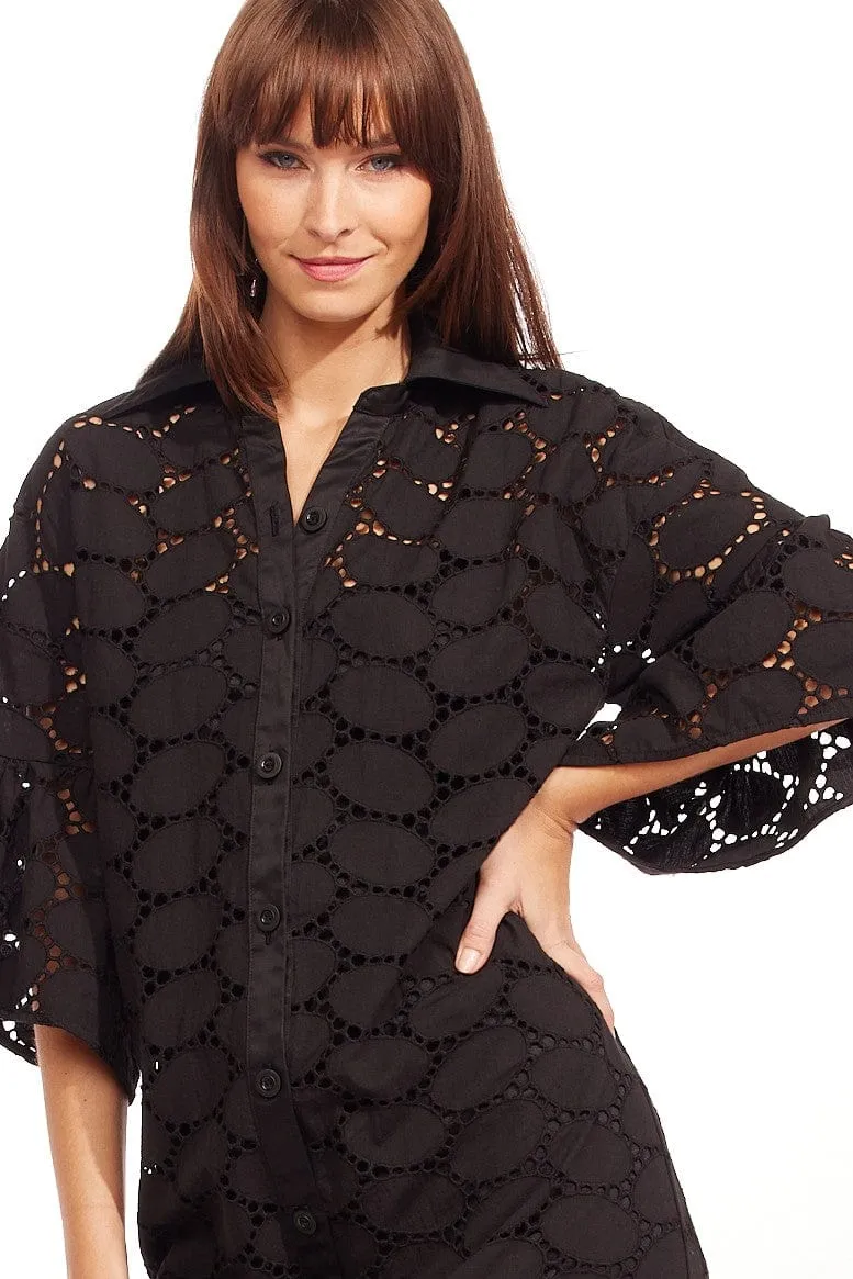 Ankara Dress - Black Oval Midi length