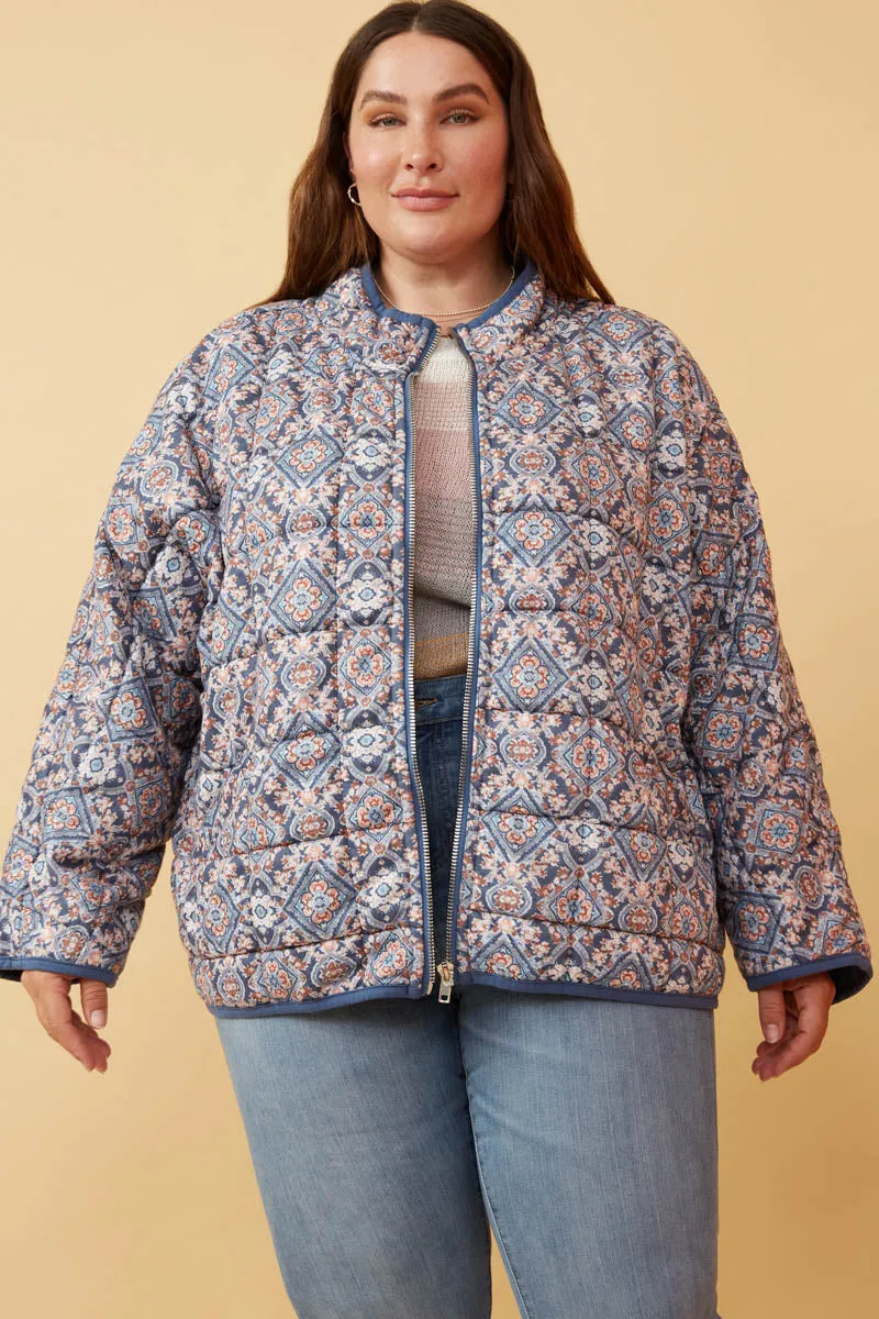 Antique Printed Quilted Padded Jacket Dry Fast Minimal Aesthetic