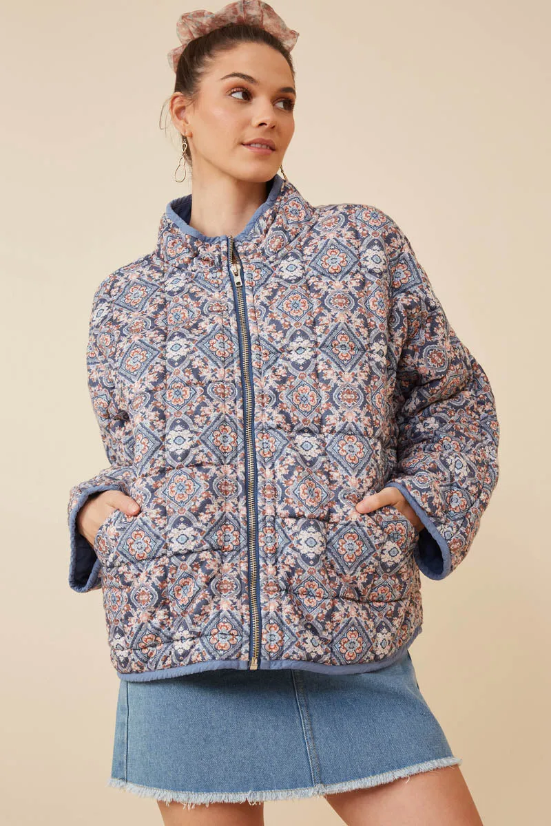 Antique Printed Quilted Padded Jacket Casual Chill Look Casual Style