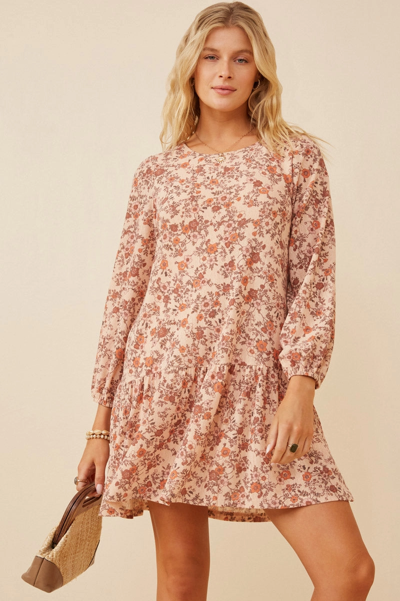 Form Flow Antique Floral Print Drop Waist Knit Dress