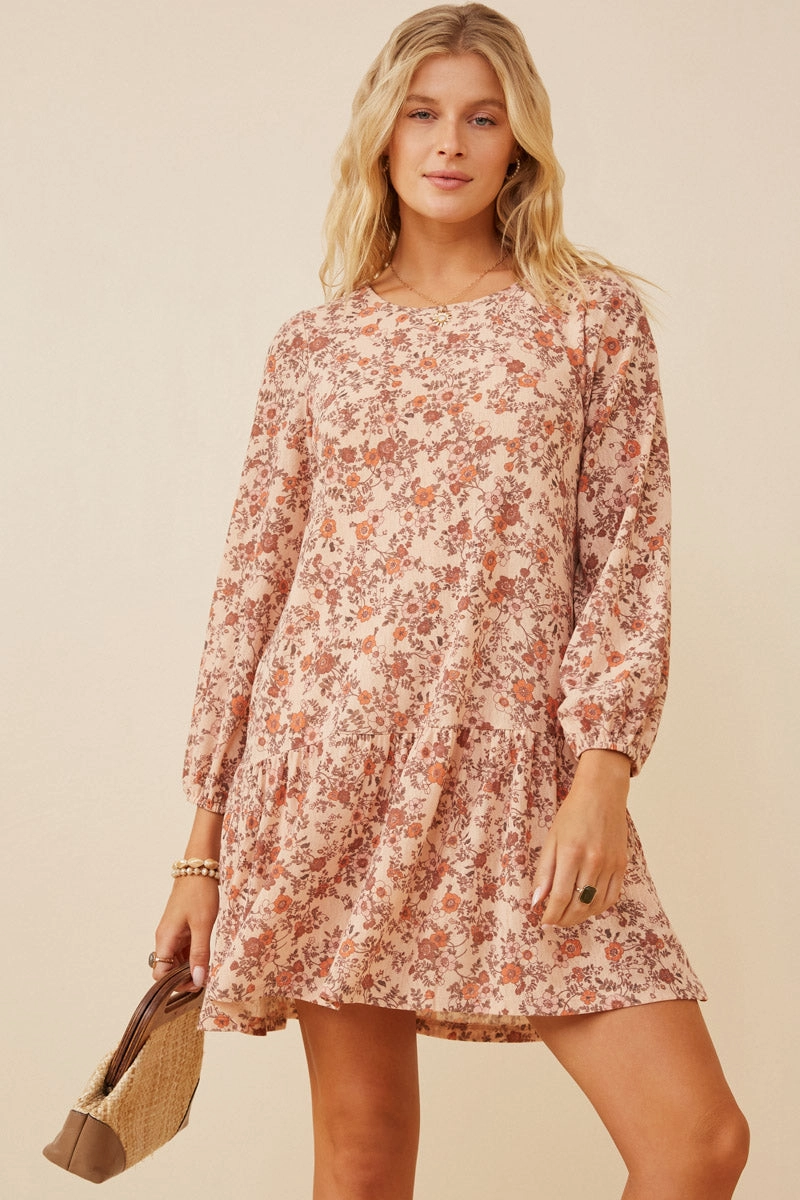 Moment Soft Antique Floral Print Drop Waist Knit Dress