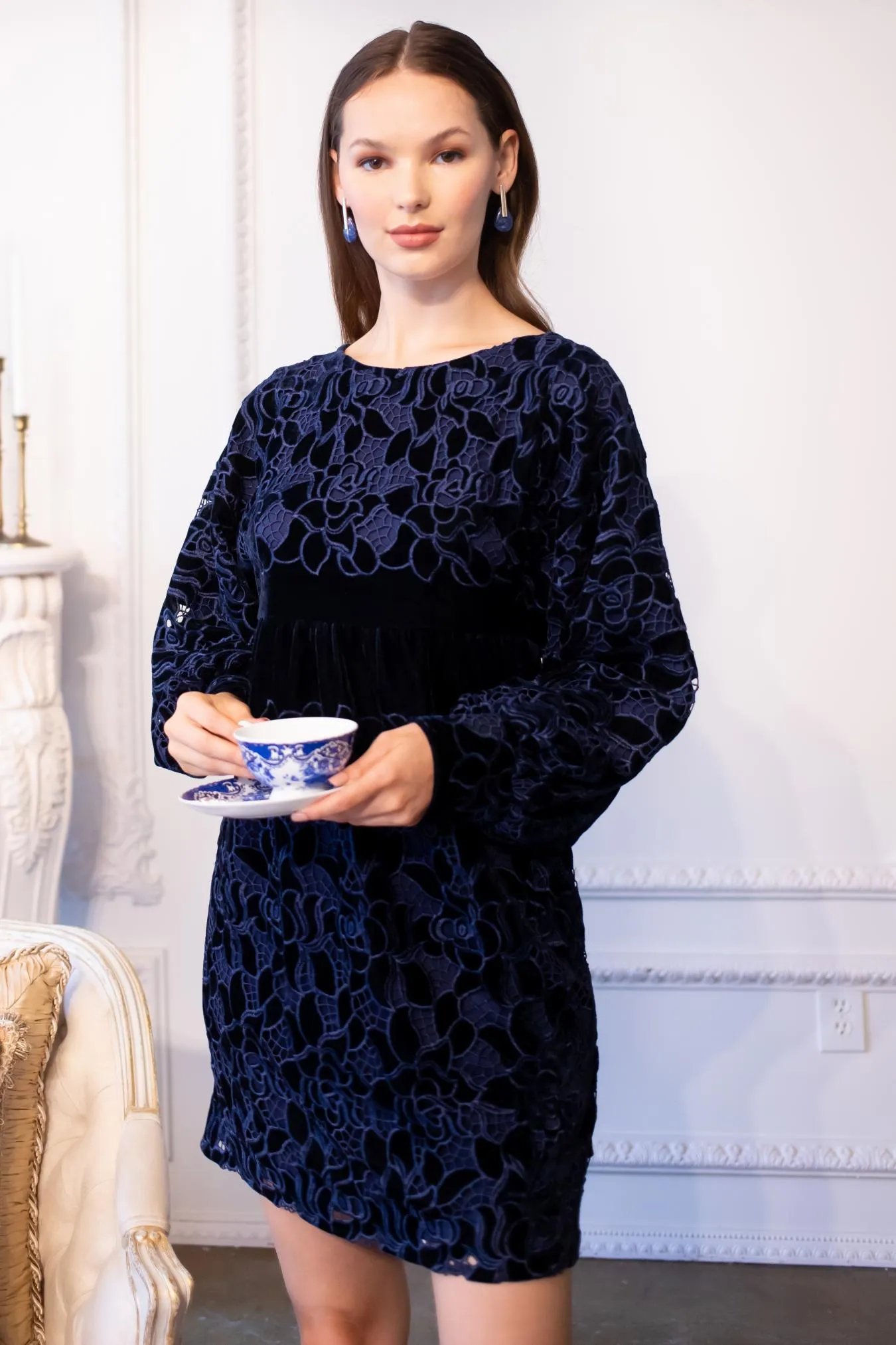 Antonia Dress - Navy Petal Velvet Wild Safari
