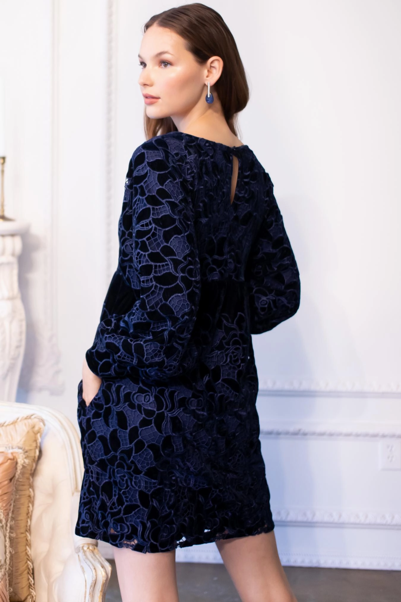 Antonia Dress - Navy Petal Velvet Wild Safari