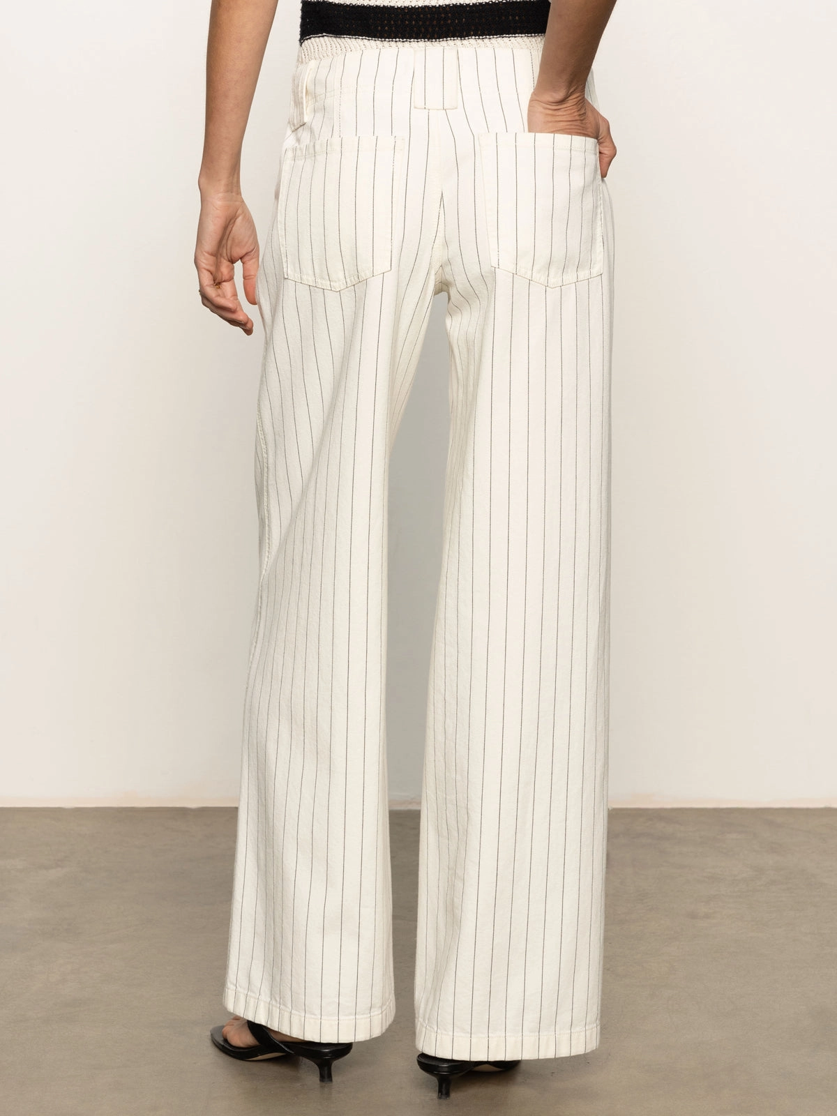 Arden Wide Leg Jeans Bleached White Pinstripe Functional Design