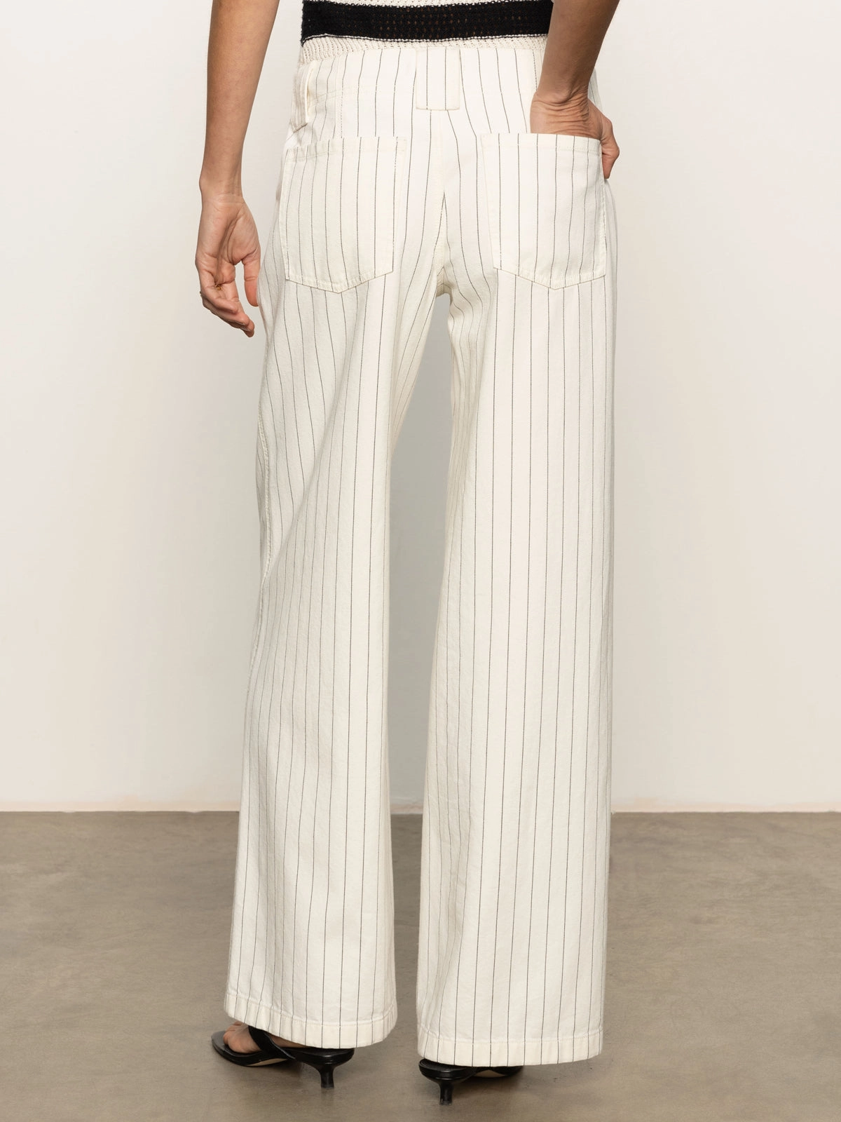 Arden Wide Leg Jeans Bleached White Pinstripe Functional Design