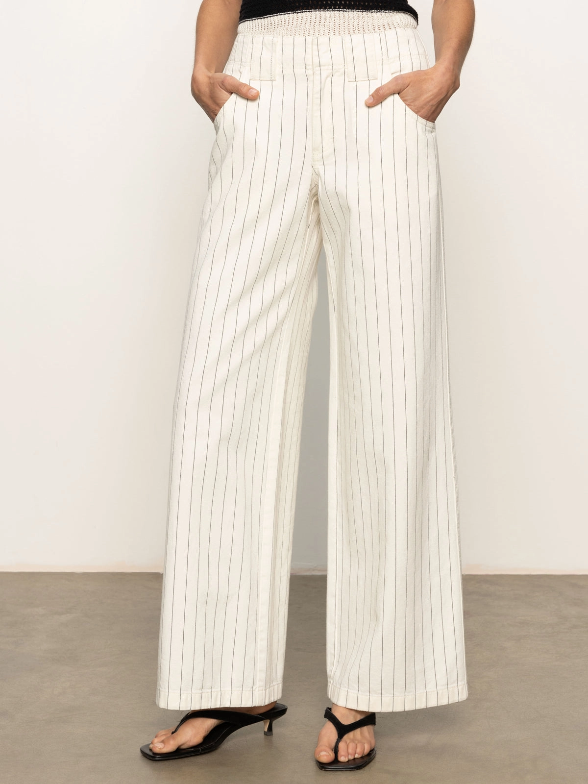 Arden Wide Leg Jeans Bleached White Pinstripe Functional Design