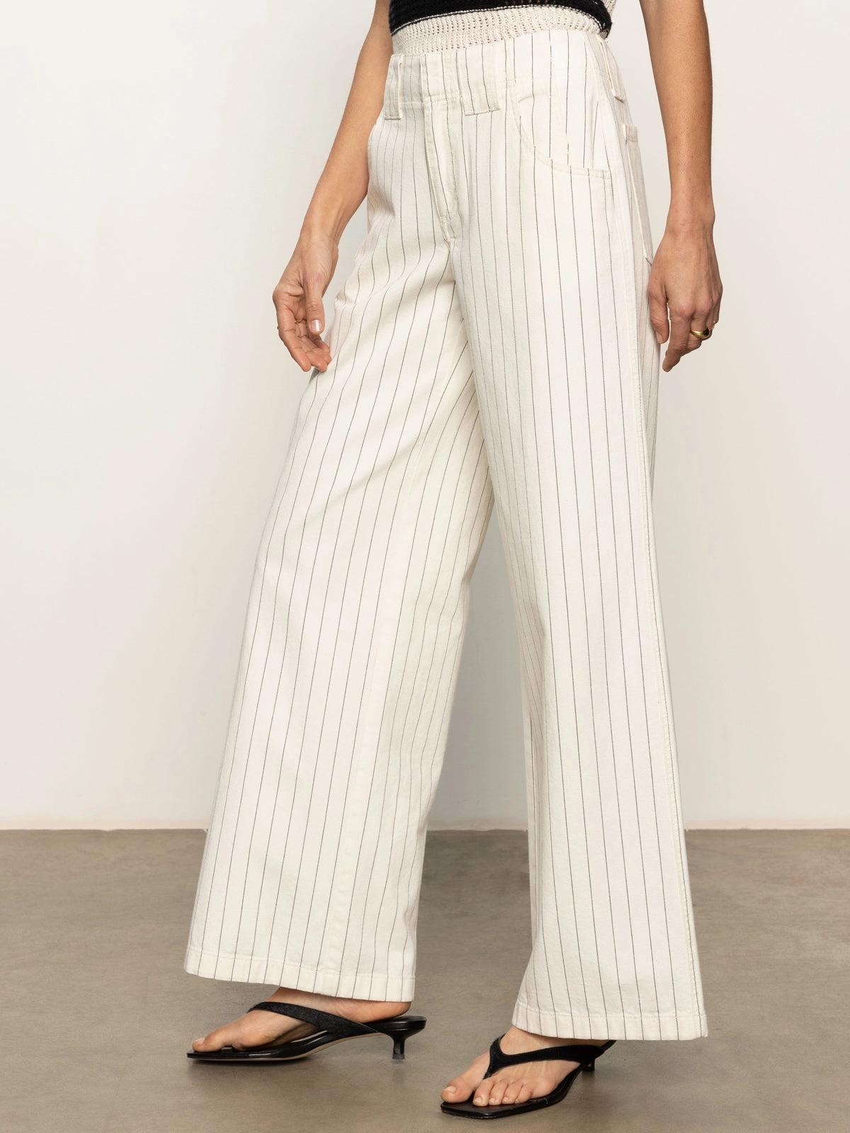 Arden Wide Leg Jeans Bleached White Pinstripe Functional Design