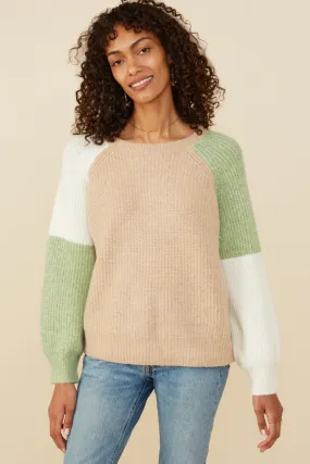 Asymmetric Color Block Pullover Sweater Long Sleeves