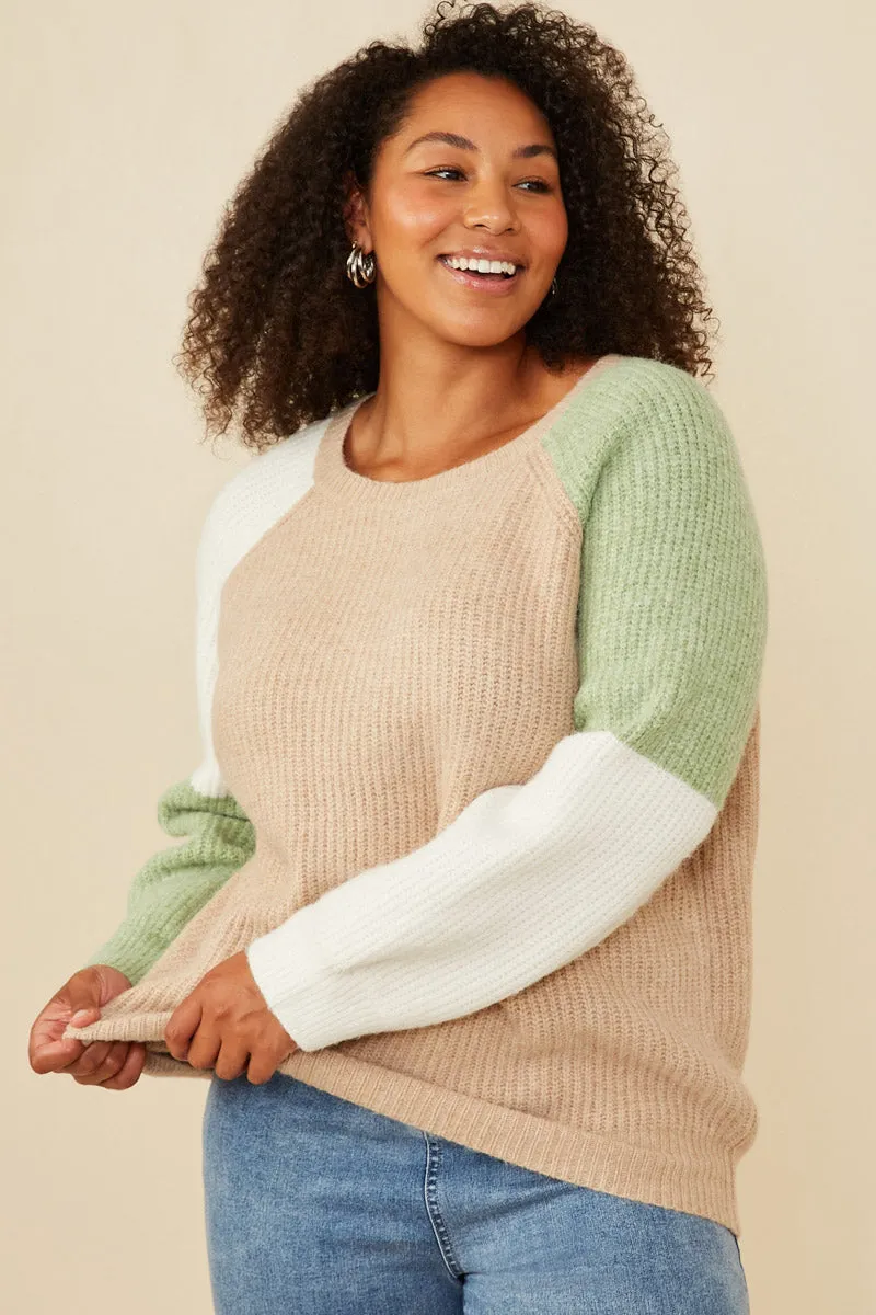 Many Pockets Asymmetric Color Block Pullover Sweater
