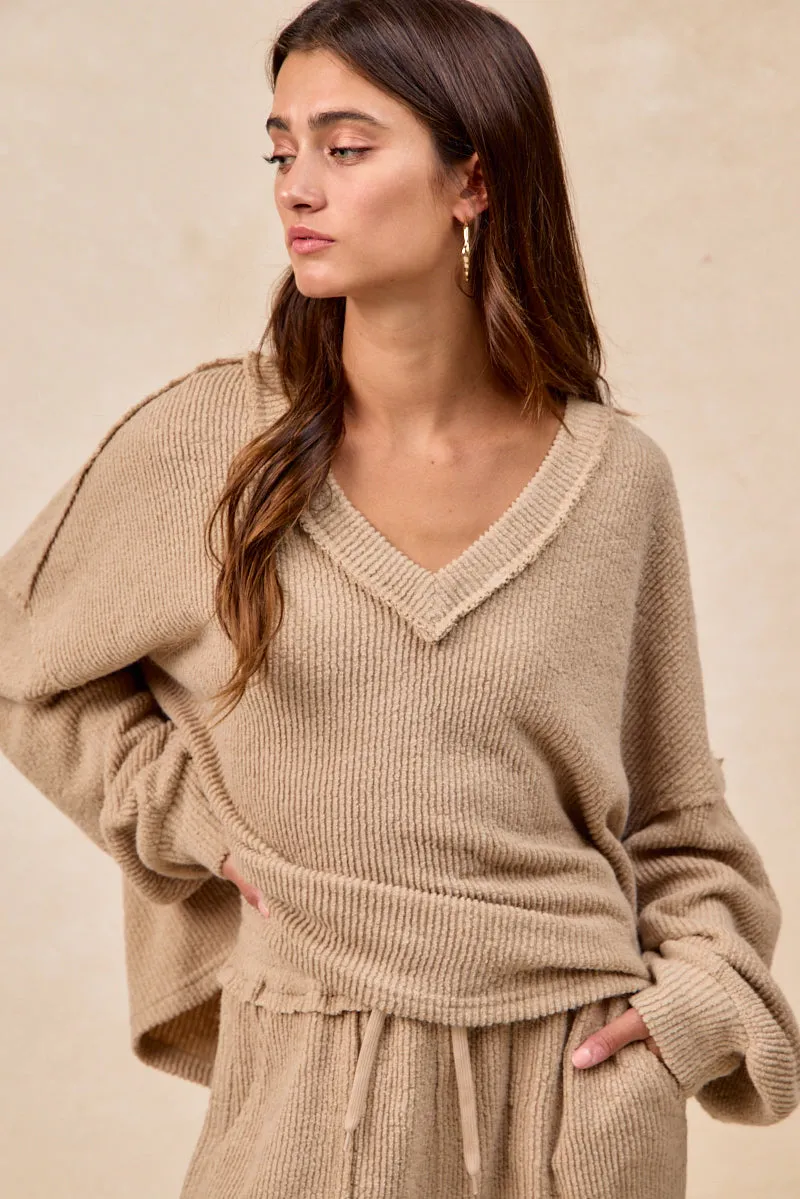 Basic Travel Fit IT4731S-01 | RELAXED FIT BOUCLE RIB KNIT V NECK TOP