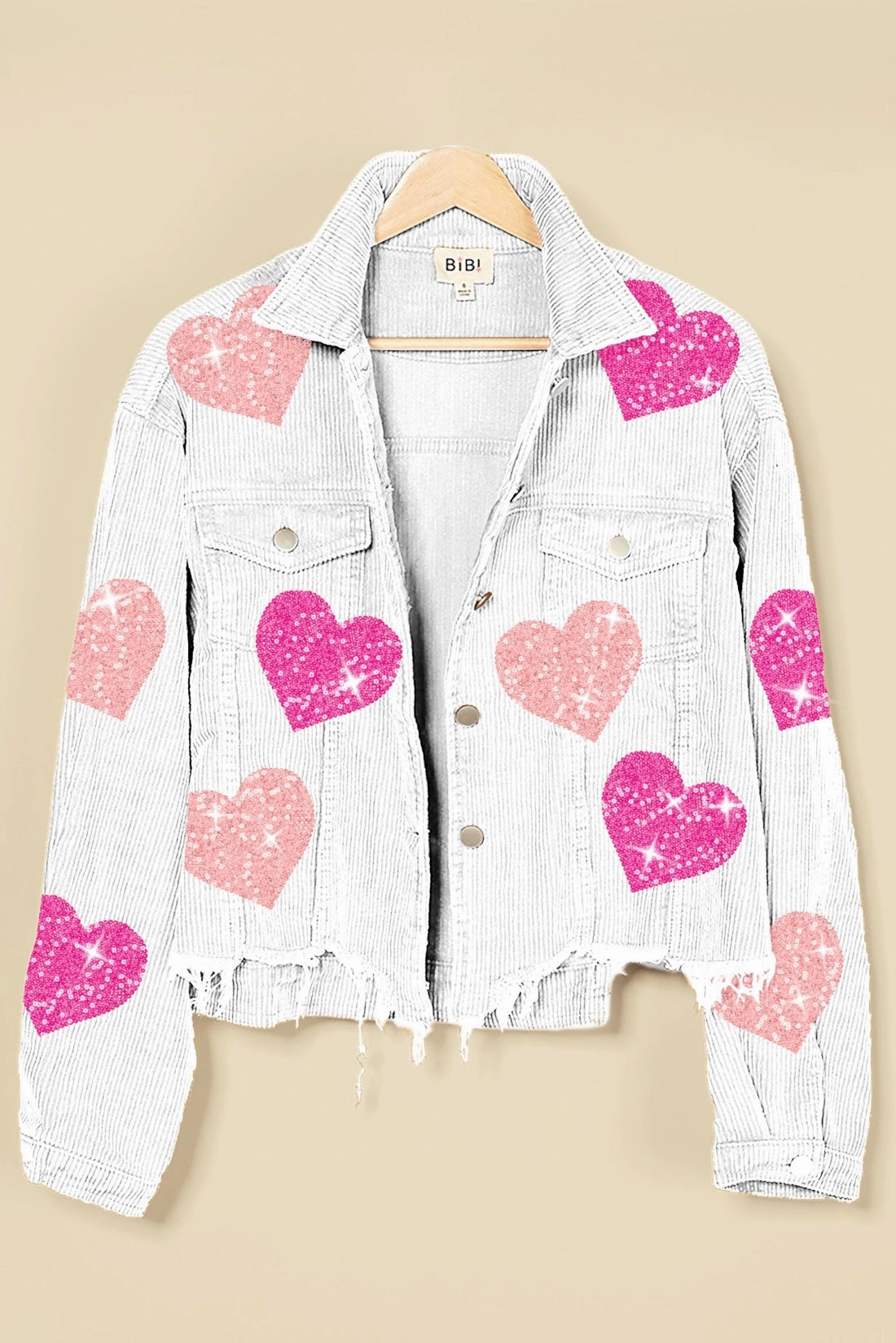 IP6187G-27 | SEQUIN HEART PATCHES WASHED CORDUROY JACKET UV Protection Urban Fit