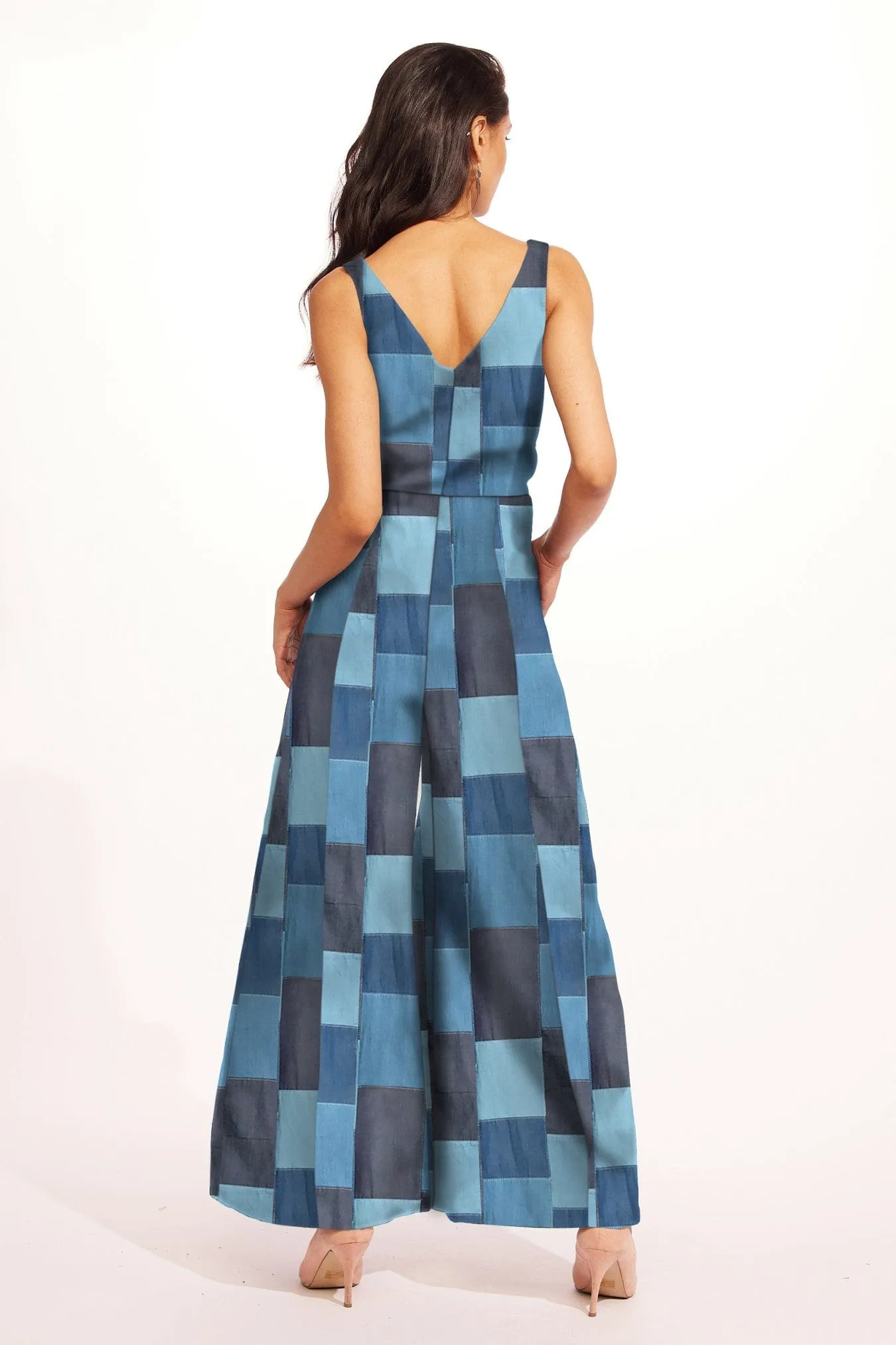 Axella Jumpsuit - Denim Patchwork Slim Piece